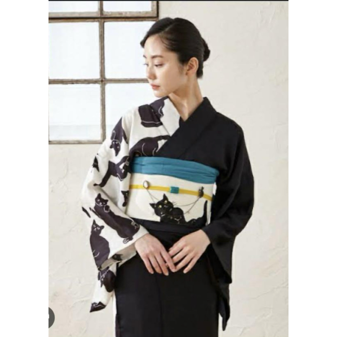 ふりふ - 新品 ふりふ ネコ 猫 半巾帯 ごろん猫 ホワイト 黒猫 赤裏地