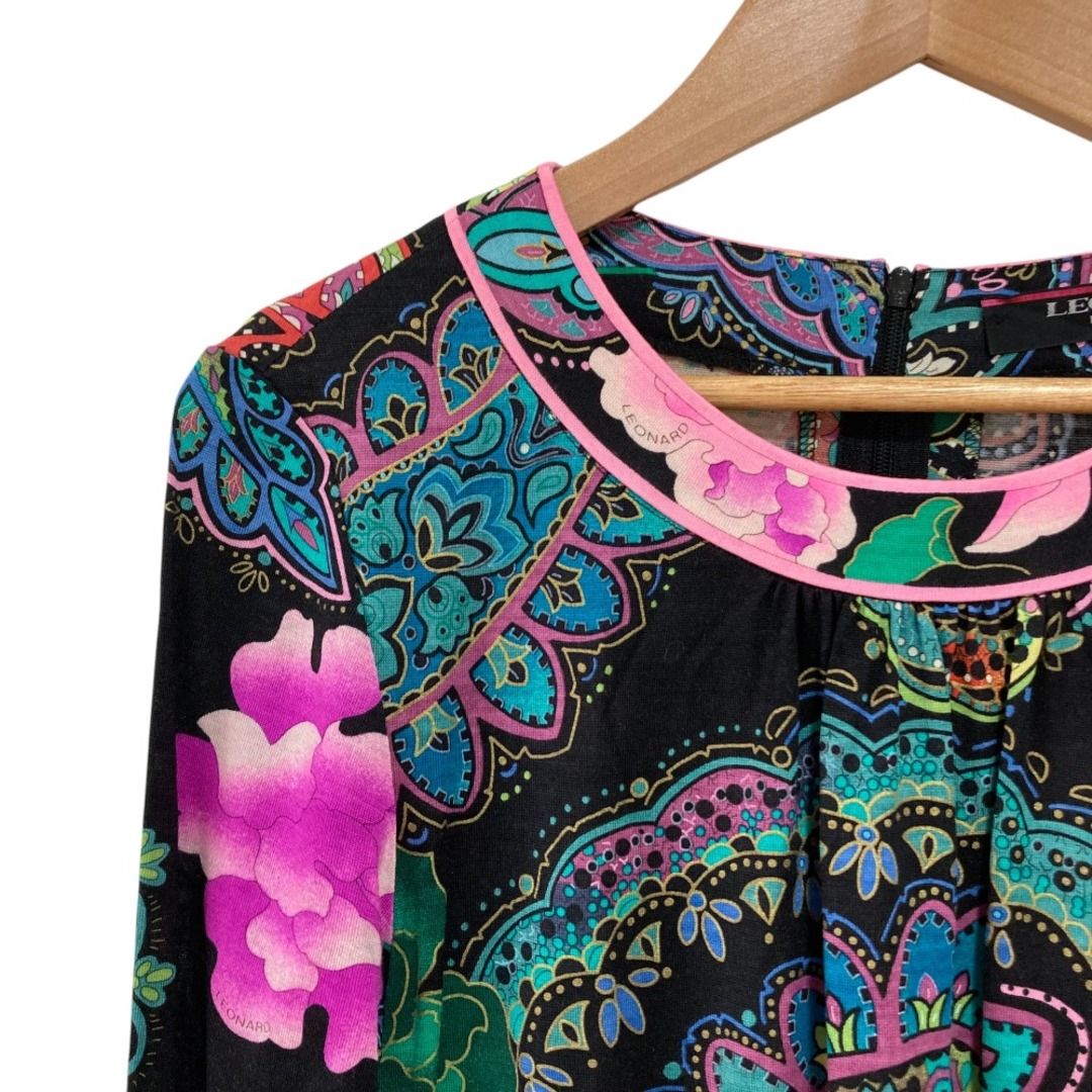 レオナール スカート ウールシルク 花柄 ペイズリー ひざ丈 76 黒