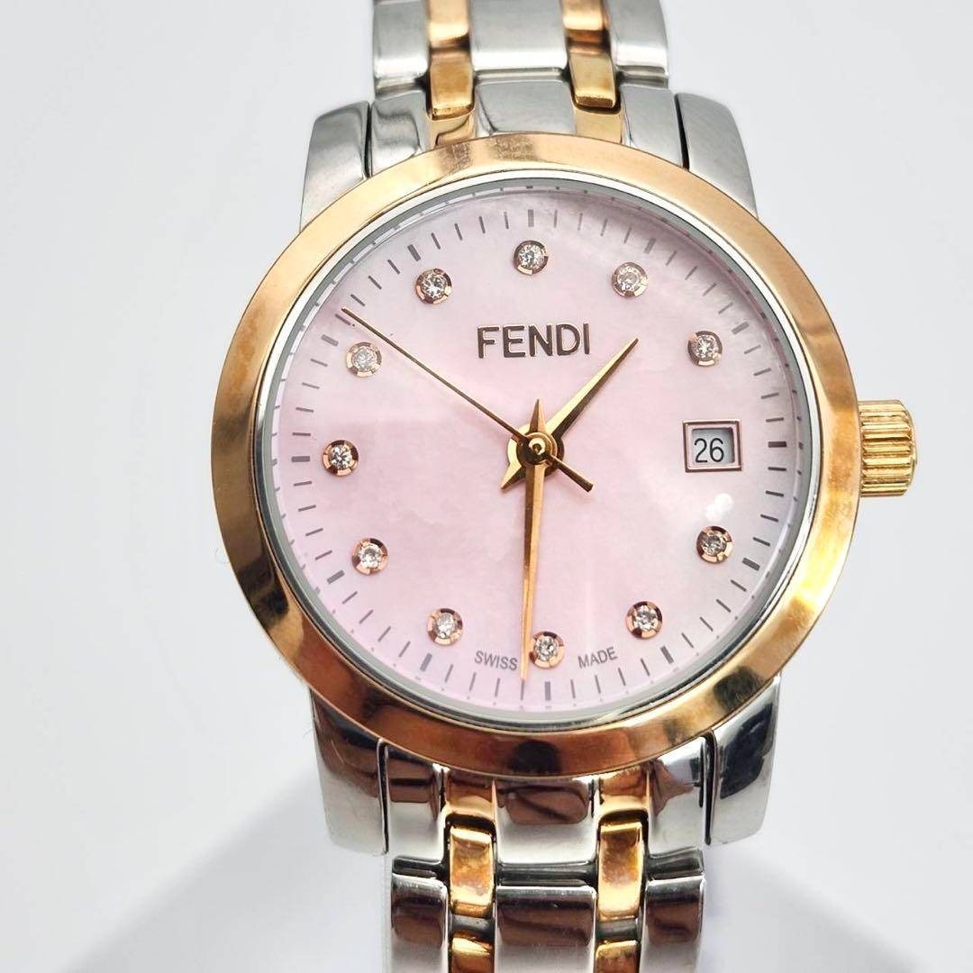 FENDI - 美品✨ 新品電池 FENDI 2100L 時計 11Pダイヤ ピンクシェルの