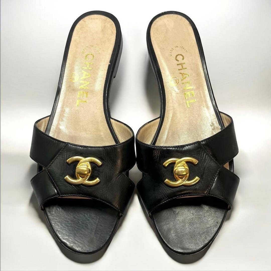 希少⭐︎CHANEL シャネル ココマーク ターンロック サンダル 黒 37.5