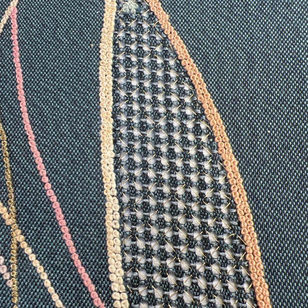袋帯 スワトウ刺繍 相良刺繍 流線 縦縞 ドット 着物 102b d