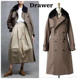 美品】Drawer チェック柄コート ファー ベルト 定価253,000円の通販 by