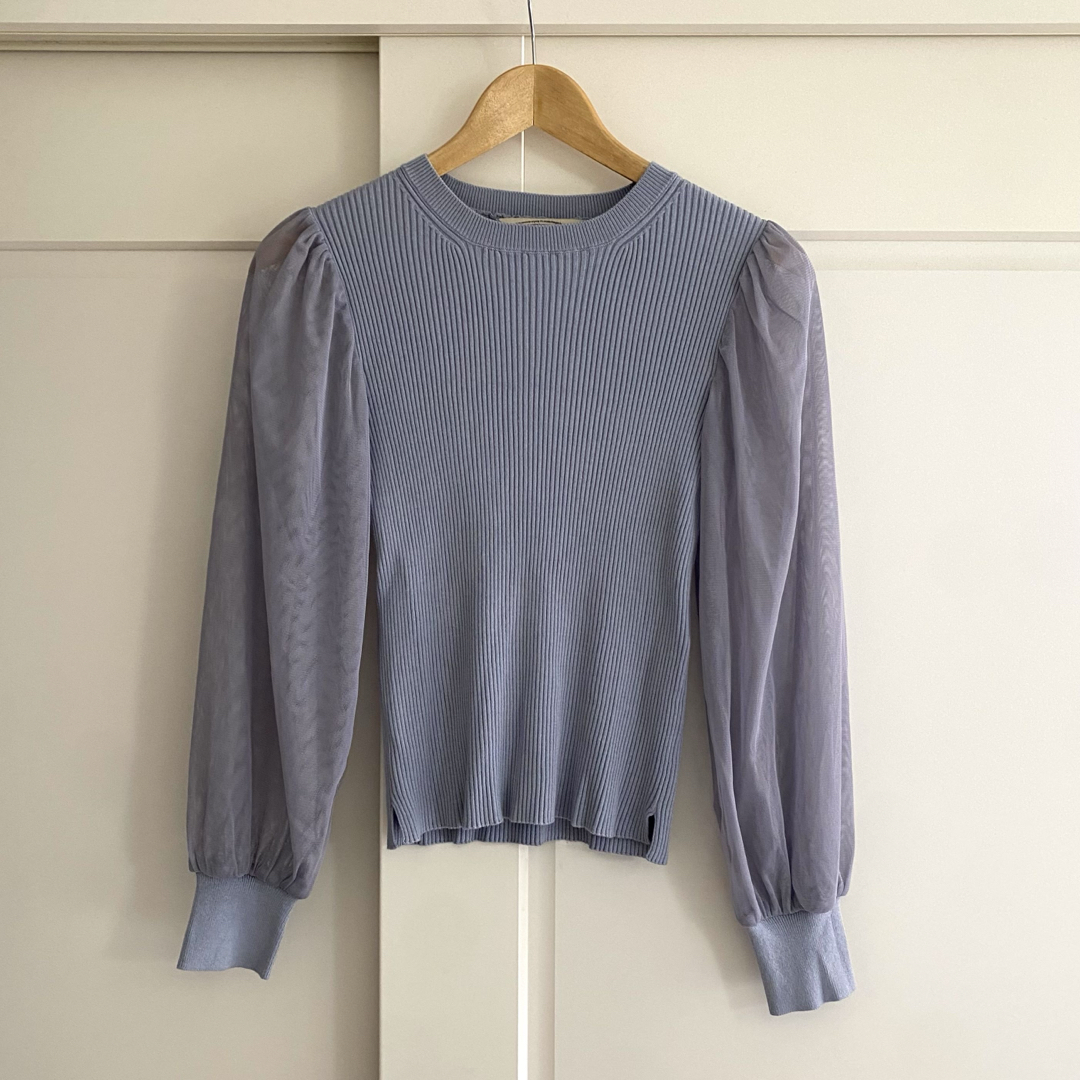 TORRAZZO DONNA チュールスリーブ ニットプルオーバー ブルー 美品