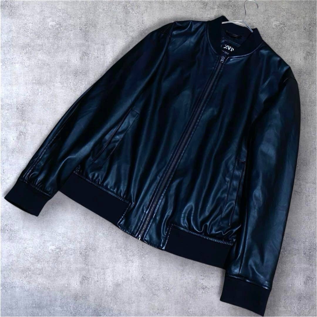 ZARA - 美品 ザラ ZARA フェイクレザー ボンバージャケット メンズ XL