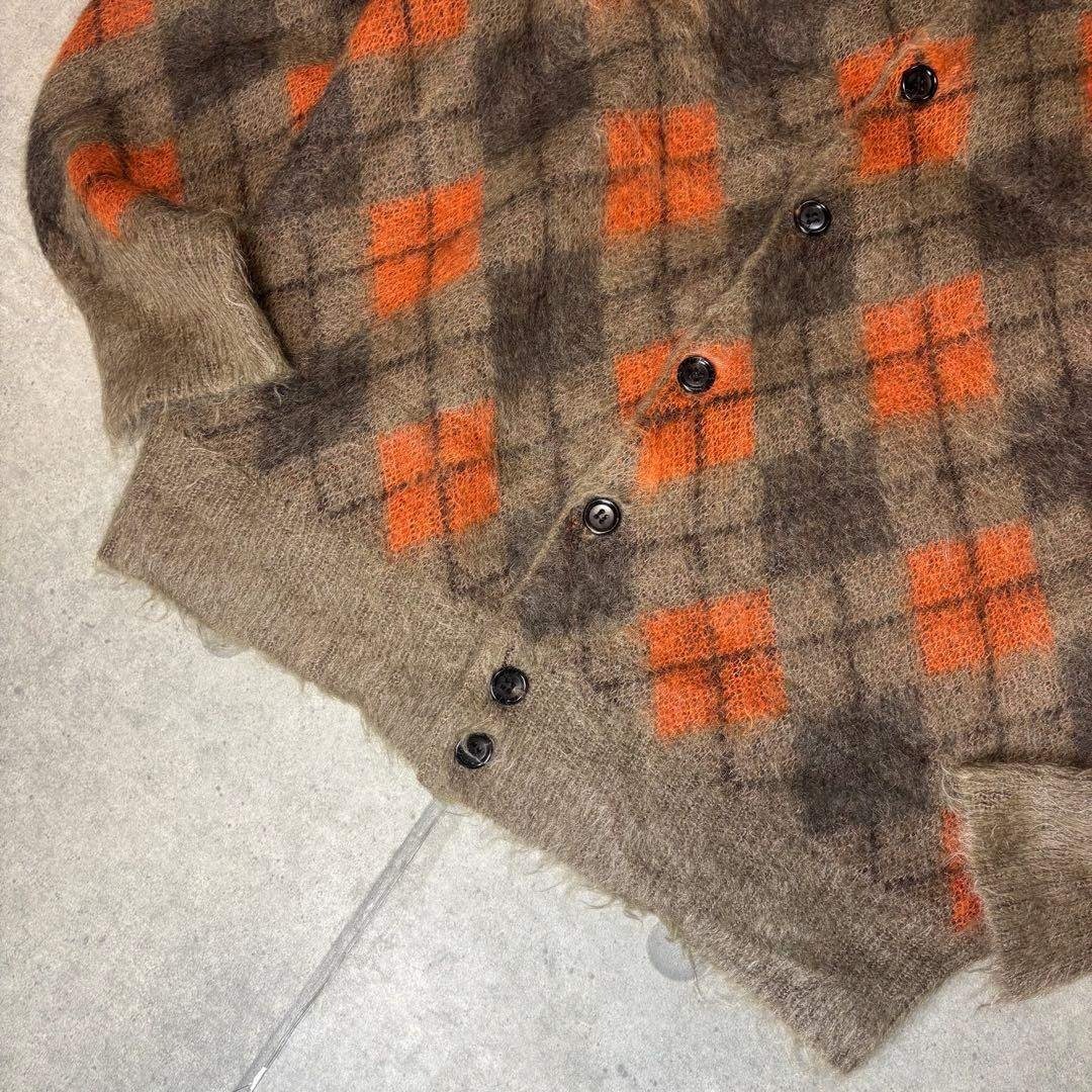 VINTAGE - モヘアカーディガン ニット 毛足長 アーガイル 総柄 良配色