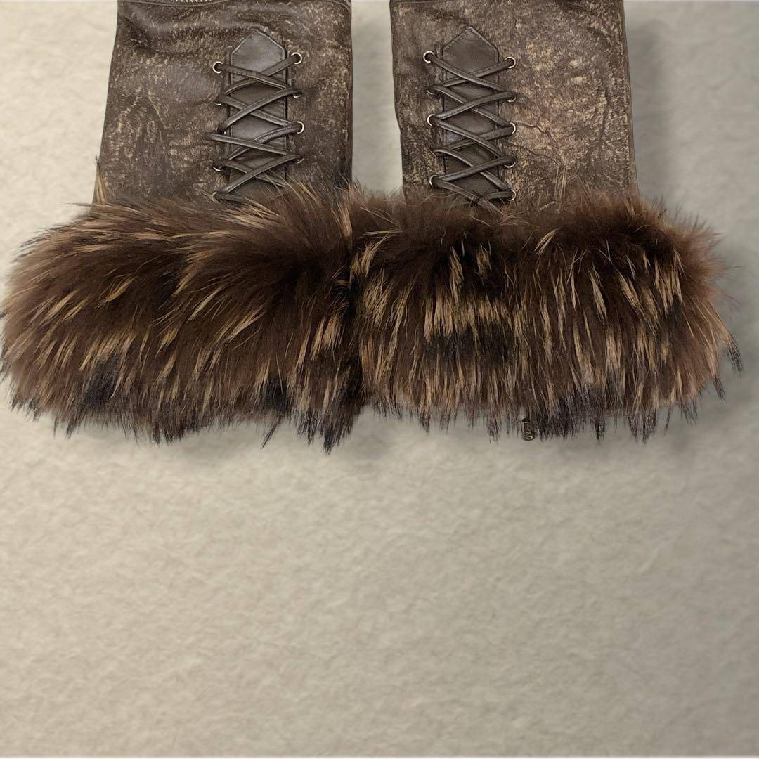 ラムレザー ロングコート ラクーンファー 裏ファー ベルト メタル