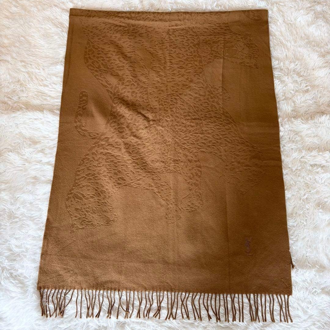 イヴサンローラン ヒョウ柄 レオパード 大判マフラー キャメル カシミヤ混