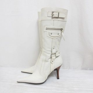 DIANA - ダイアナ DIANA レザー ロング ブーツ 23.5 G 白 ポインテッド