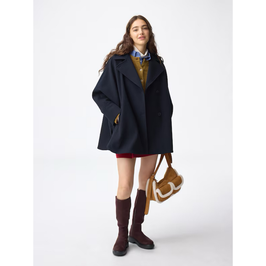 GU - ジーユー コージーメルトンケープコートZ+E S ネイビーの通販 by