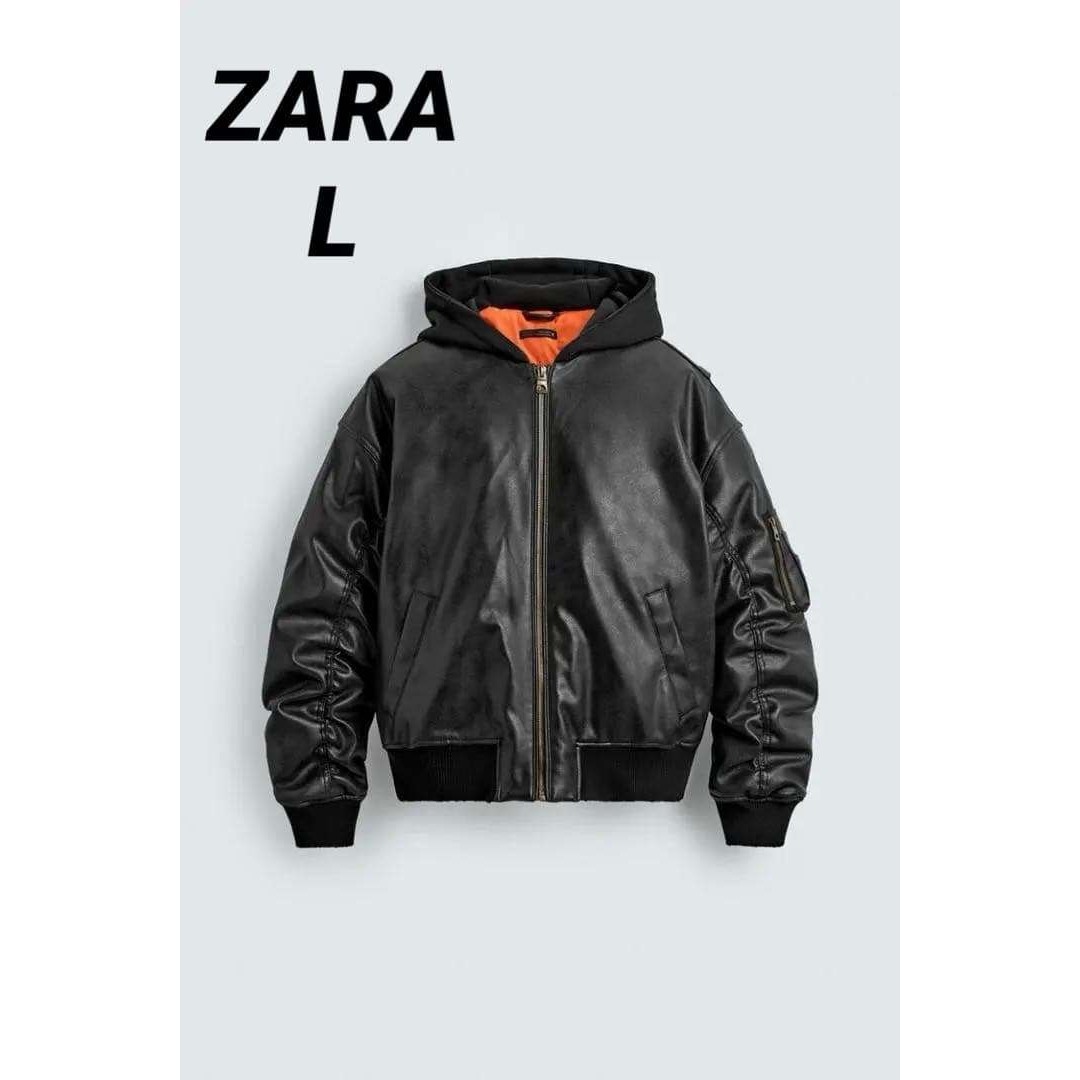 ZARA - ZARA ザラ コントラストフード付きフェイクレザー ジャケット L