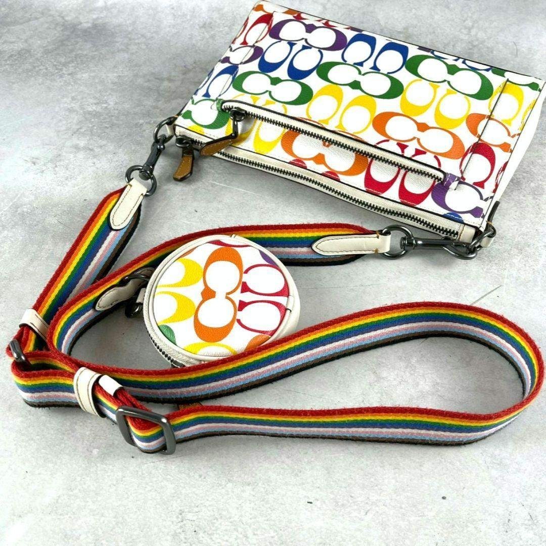 極美品 コーチ ホールデン 2way クロスボディ レザー レインボー ロゴ総柄