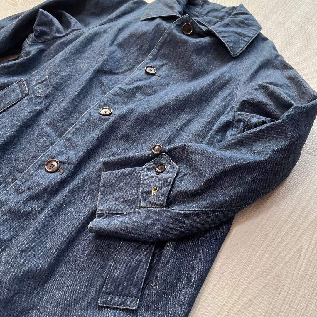 45R コットンリネンデニムの908ステンカラーコート インディゴブルー 濃紺