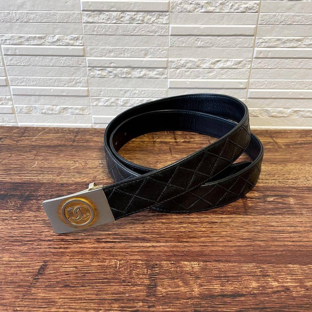 シャネル ビコローレ マトラッセ ココマーク バックル ベルト ブラック