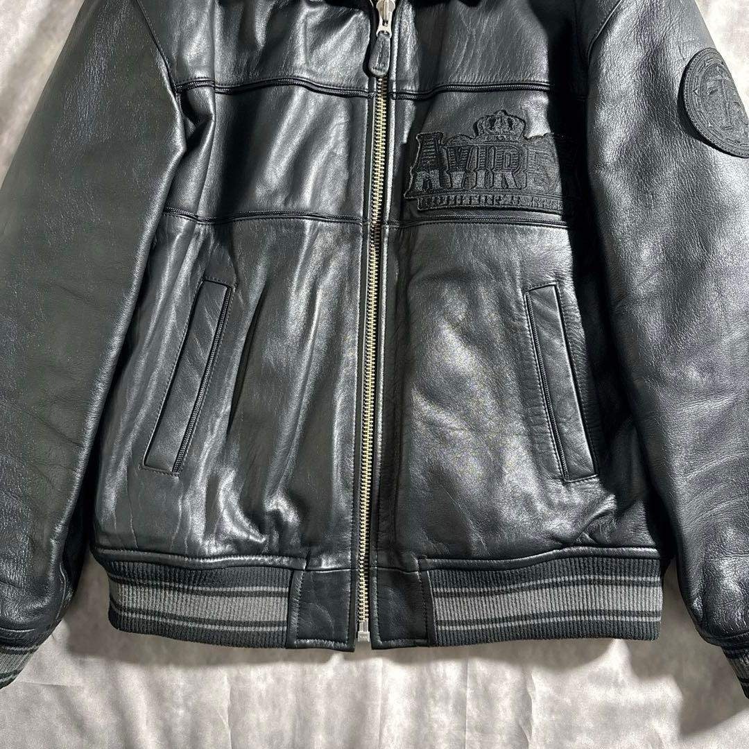 AVIREX - アヴィレックス オールブラック ヴァーシティー レザー