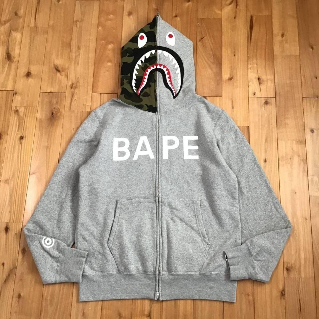 A BATHING APE - BAPE LOGO シャーク パーカー グレー a bathing apeの