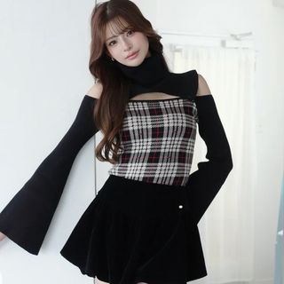 randy 2wayプレイドニットトップス チェックニット タートルネック