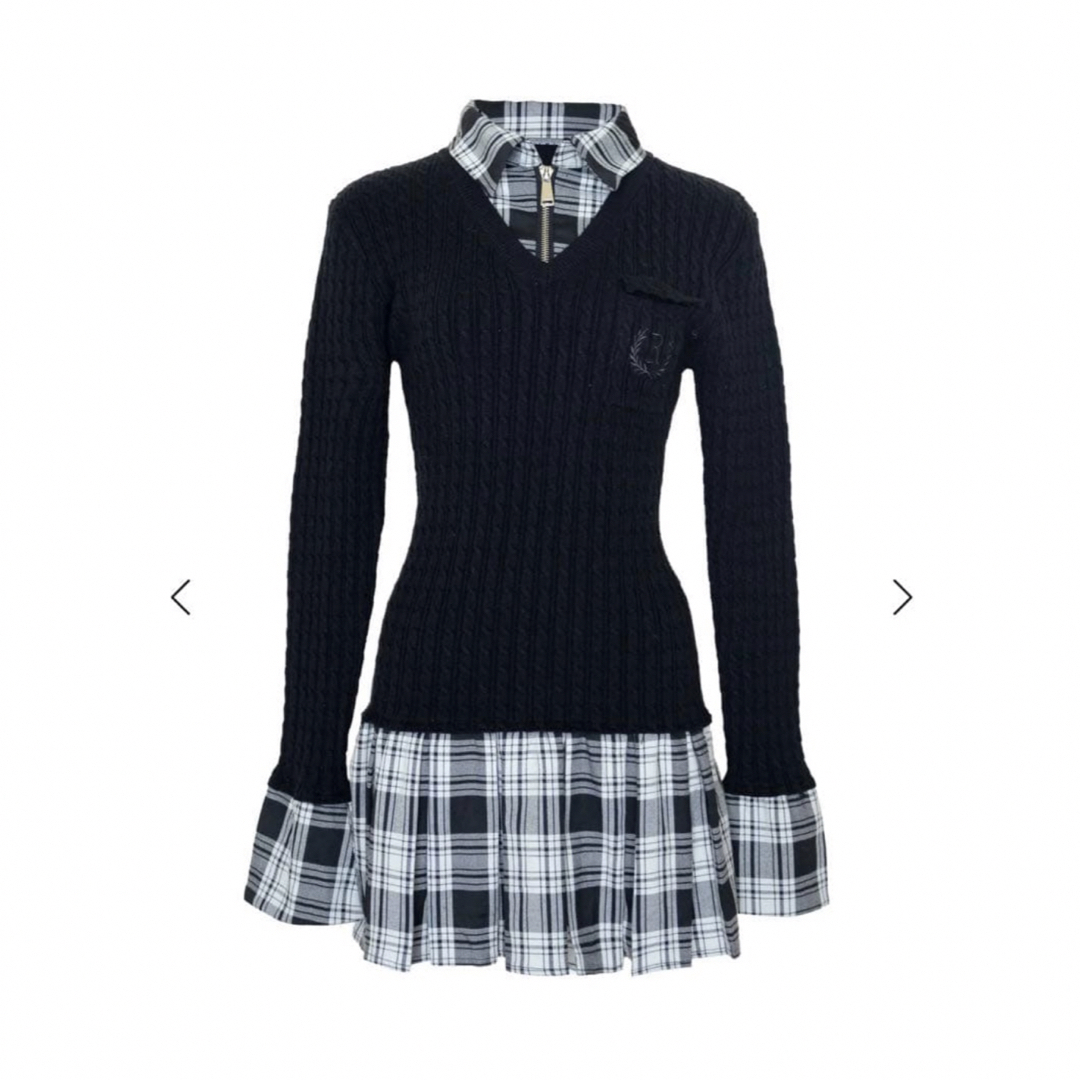 新品タグ付 Randy カービーニットチェックドッキングワンピース ブラック