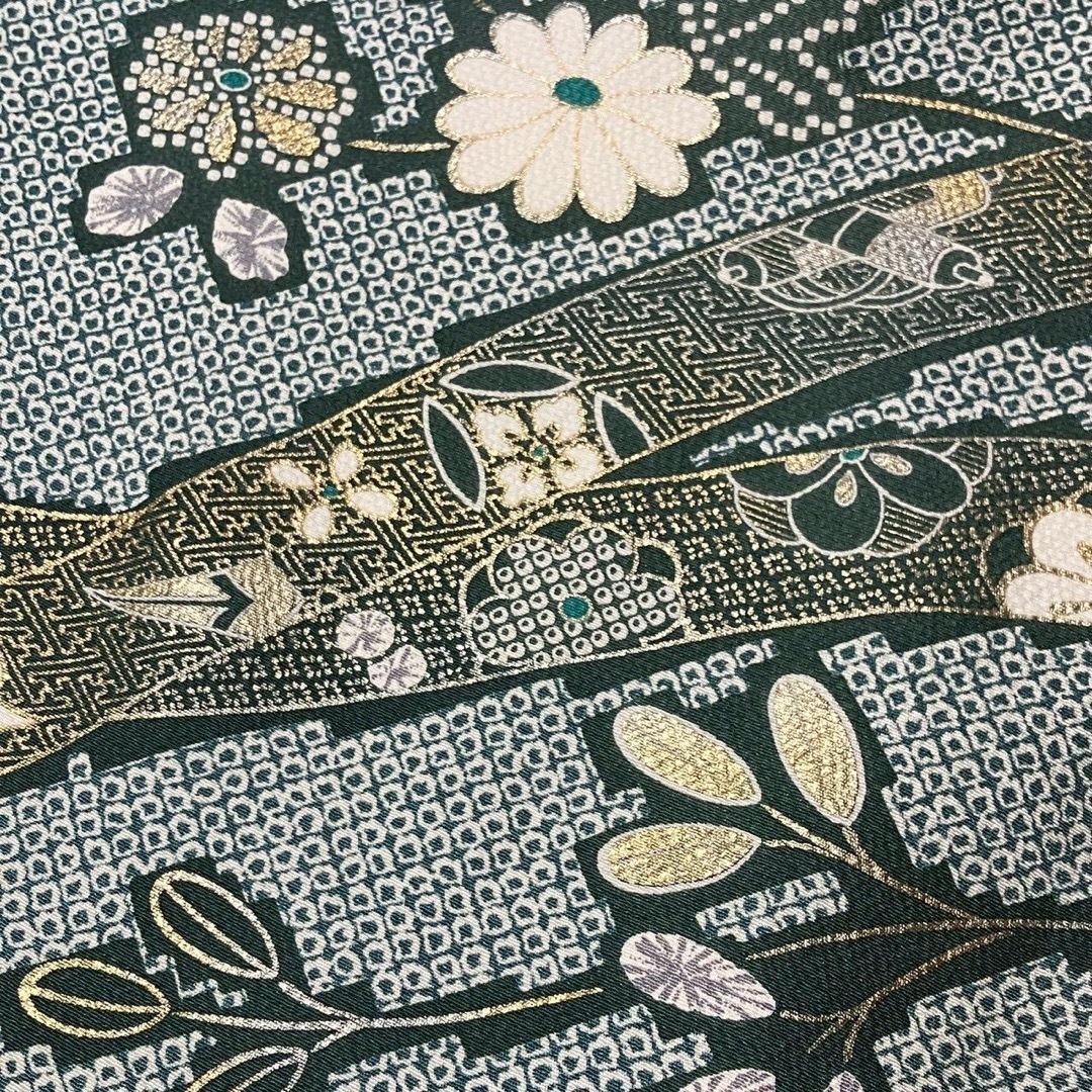 7155］訪問着 美品 花熨斗目文様 鹿の子柄 金彩 正絹 着物 袷