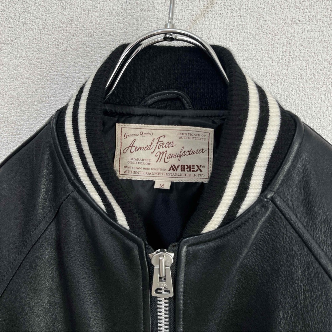 AVIREX - 【美品】AVIREX ラムレザー ブルゾン アーチロゴ ブラック M