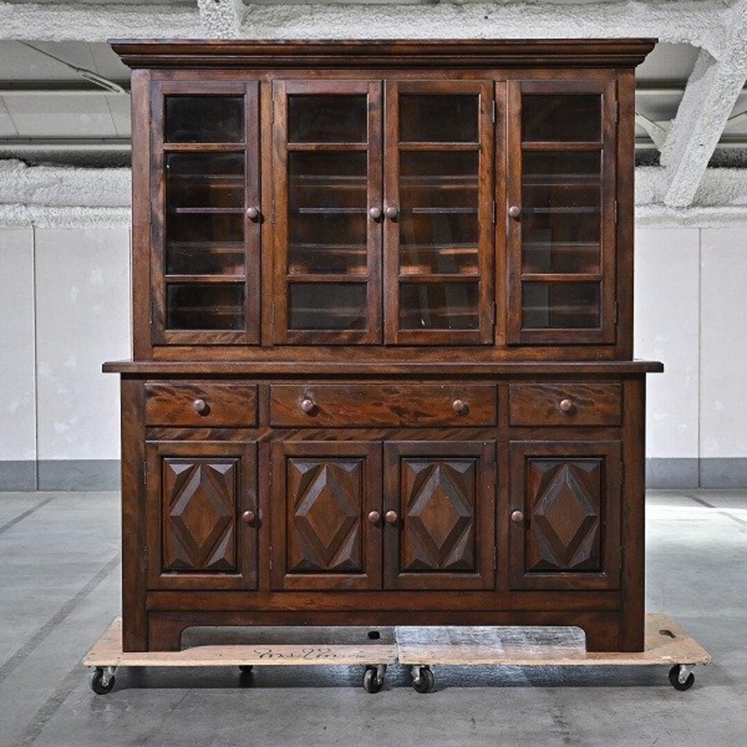 松本民芸家具 135万 ダイヤカット型飾棚 ミズメザクラ無垢材 食器棚