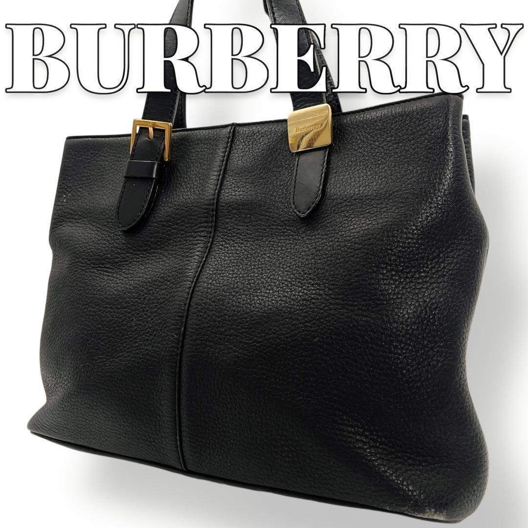 BURBERRY - BURBERRY レザー ブラック ノバチェック ハンドバッグ 9025