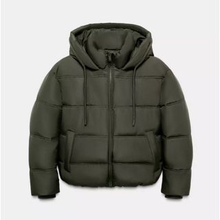 ZARA - ZARA オリーブグリーン フード付きダウンジャケットの通販 by