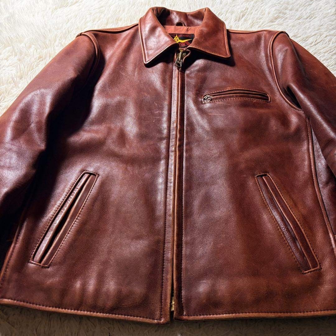 雰囲気抜群】B-McCOY'S ライダースジャケット ステアハイド 赤茶 40の