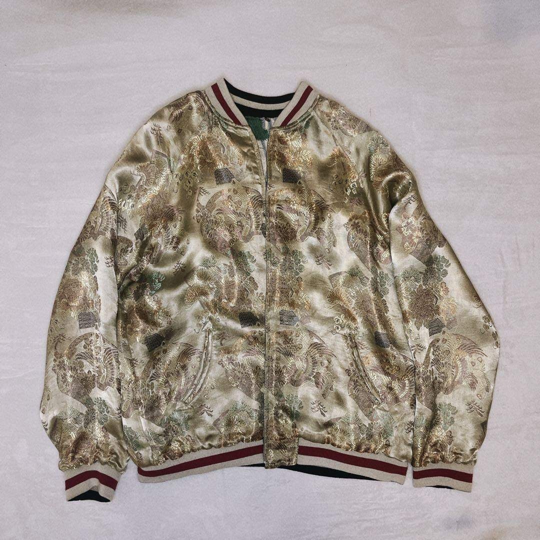 極希少✨vintage スカジャン 鯉 リバーシブル ゴールド y2k 和柄の通販