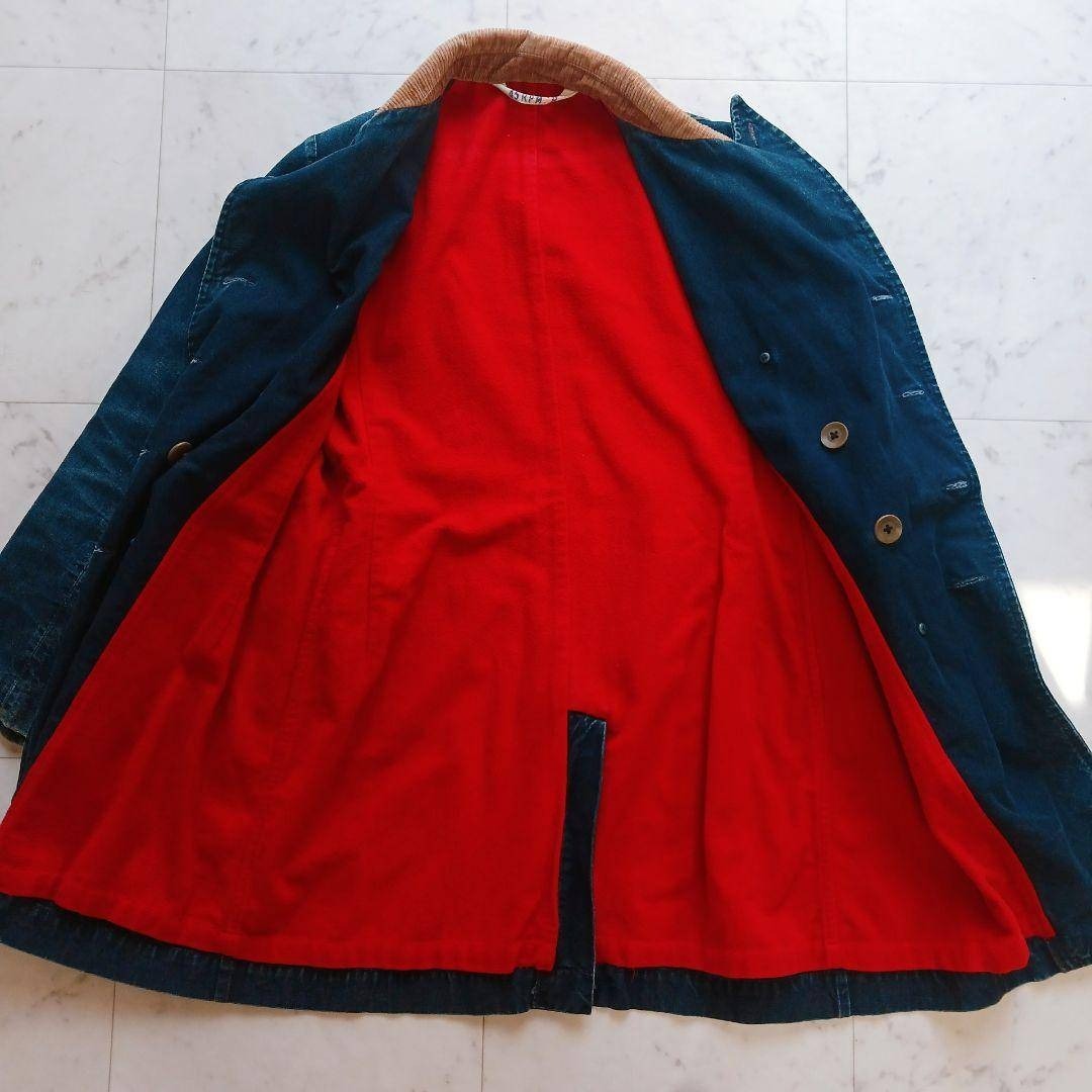 45R - 45R インディゴ デニムコート コーデュロイ襟 ダブルボタンの