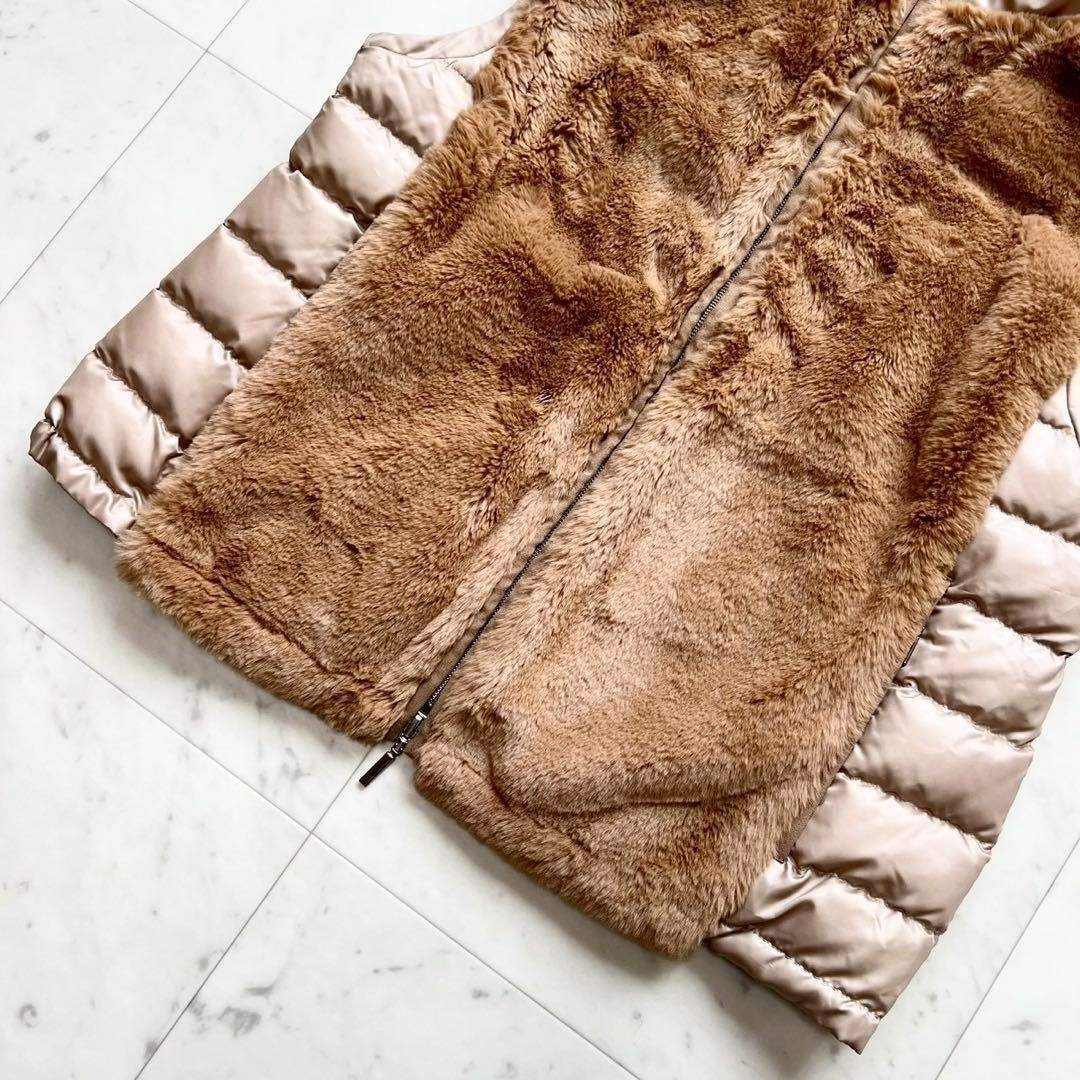 MORABITO - MORABITO blanc フェイクファー ダウンベスト ブラウン 38