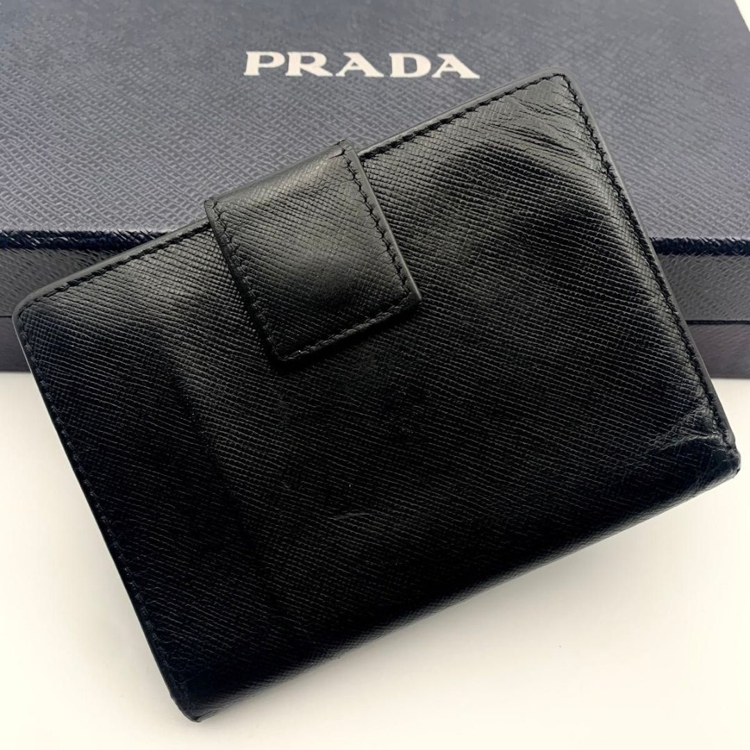 PRADA - 鑑定済み プラダ 財布 二つ折り サフィアーノ コンパクト 三角