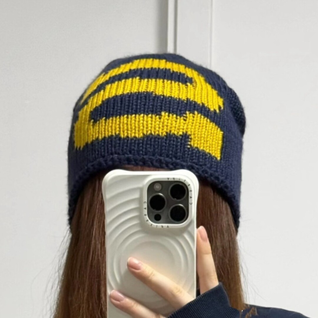 STUSSY - Stussy ニット帽 ネイビー/イエロー Sロゴの通販 by HATO's