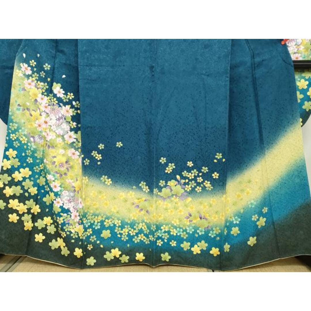 平和屋着物○豪華振袖 駒刺繍 手毬草花文 暈し染め 金彩 正絹 逸品