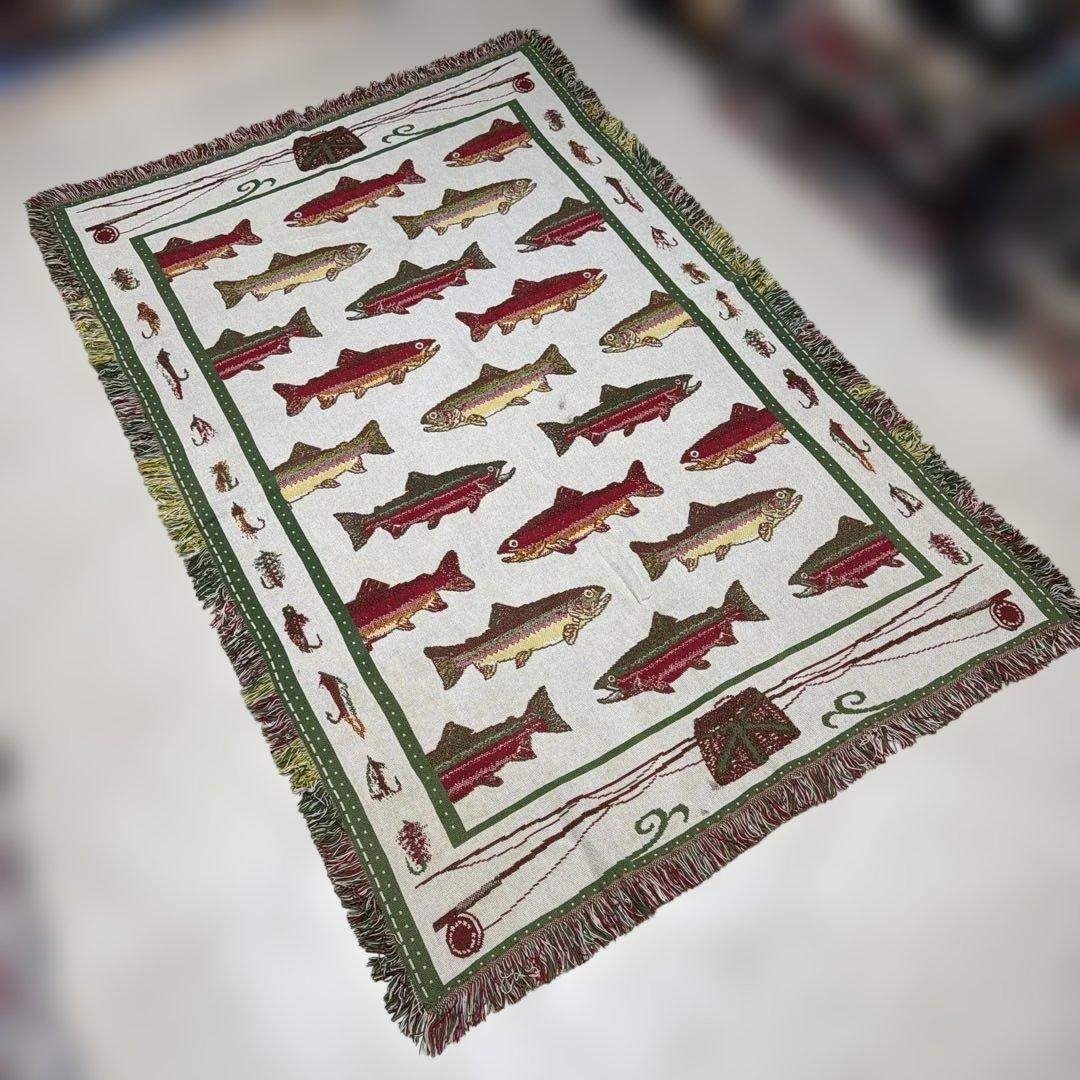 VINTAGE - 釣り 魚 マルチカバー ソファカバー ヴィンテージラグ