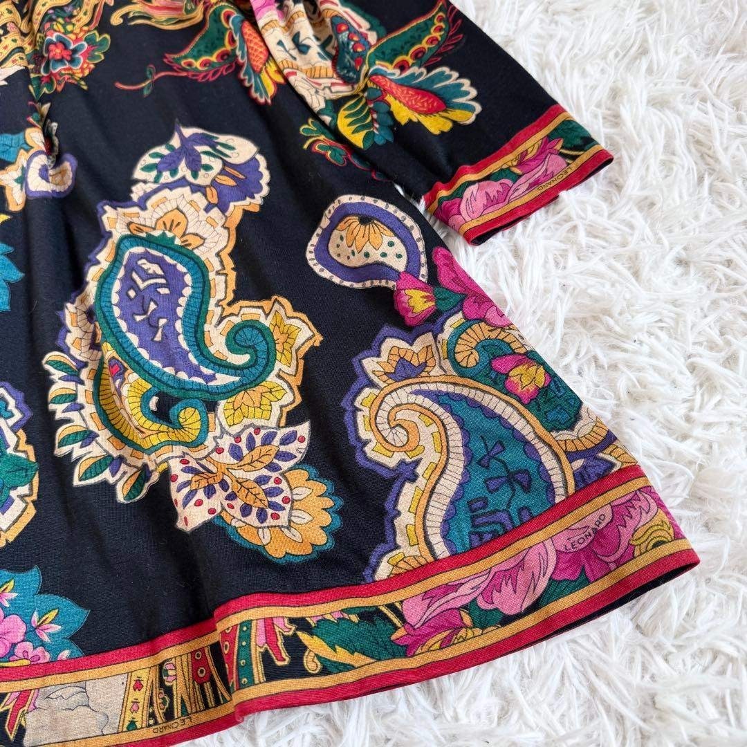 LEONARD - 美品 レオナール シルク ワンピース トリム 花柄 ペイズリー