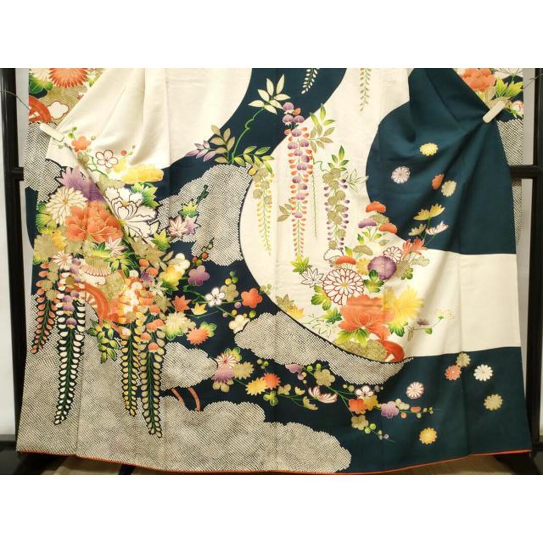 平和屋着物□豪華振袖 駒刺繍 花車文 藤花房 金彩 正絹 逸品