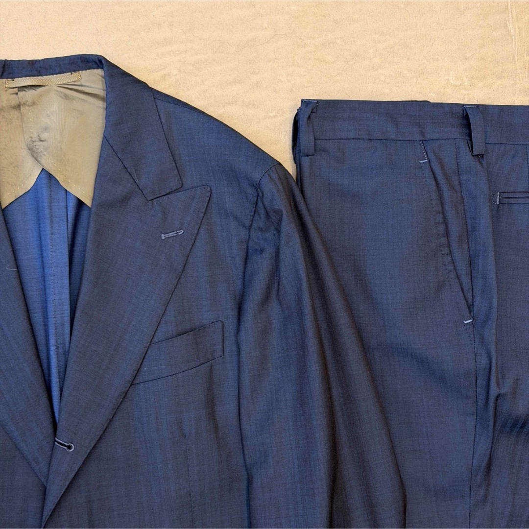 美品】 ストラスブルゴ スーツ ウール ネイビー ヘリンボーン 48の通販