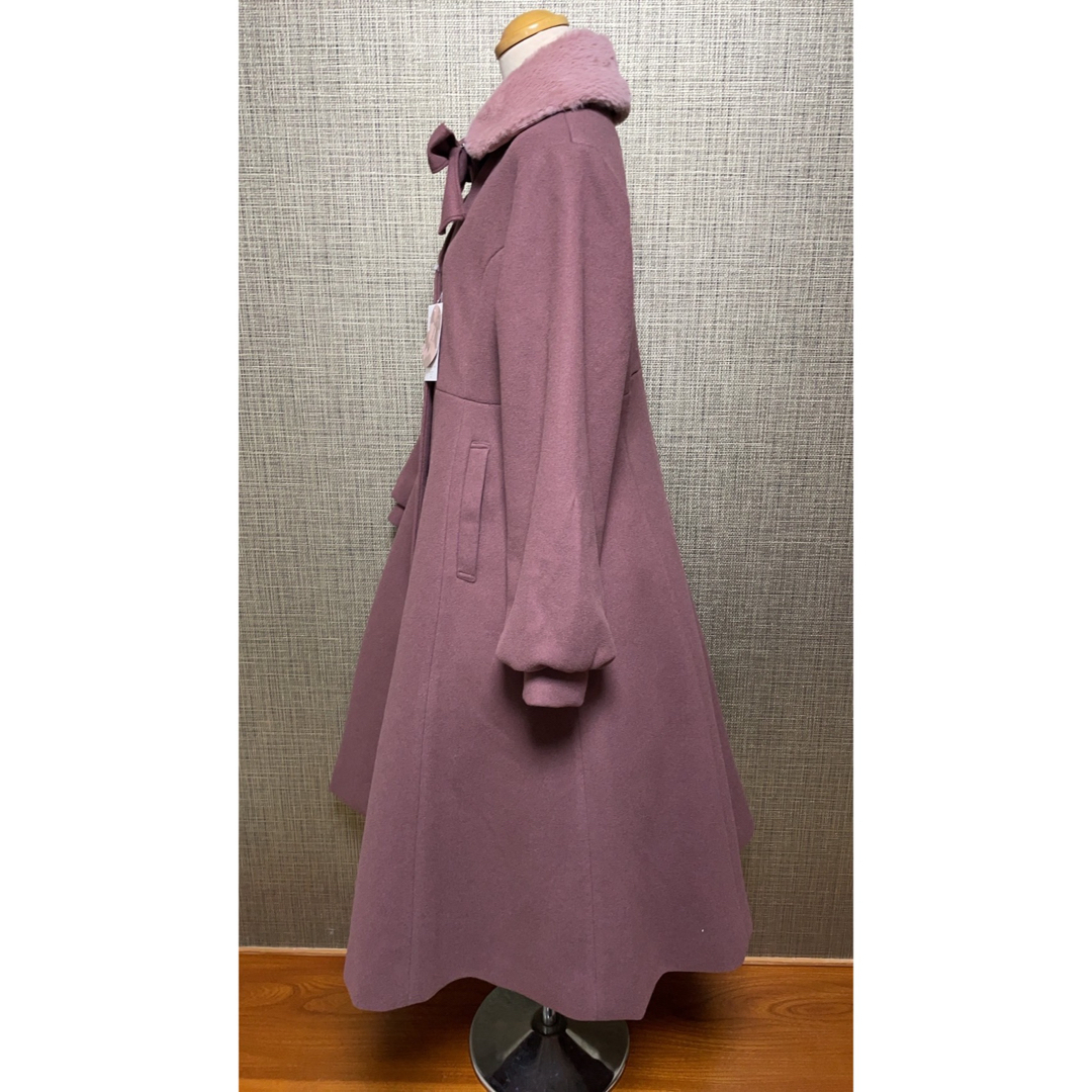 しまむら - 新品 青木美沙子 リボン付きファー襟ロングコート しまむら