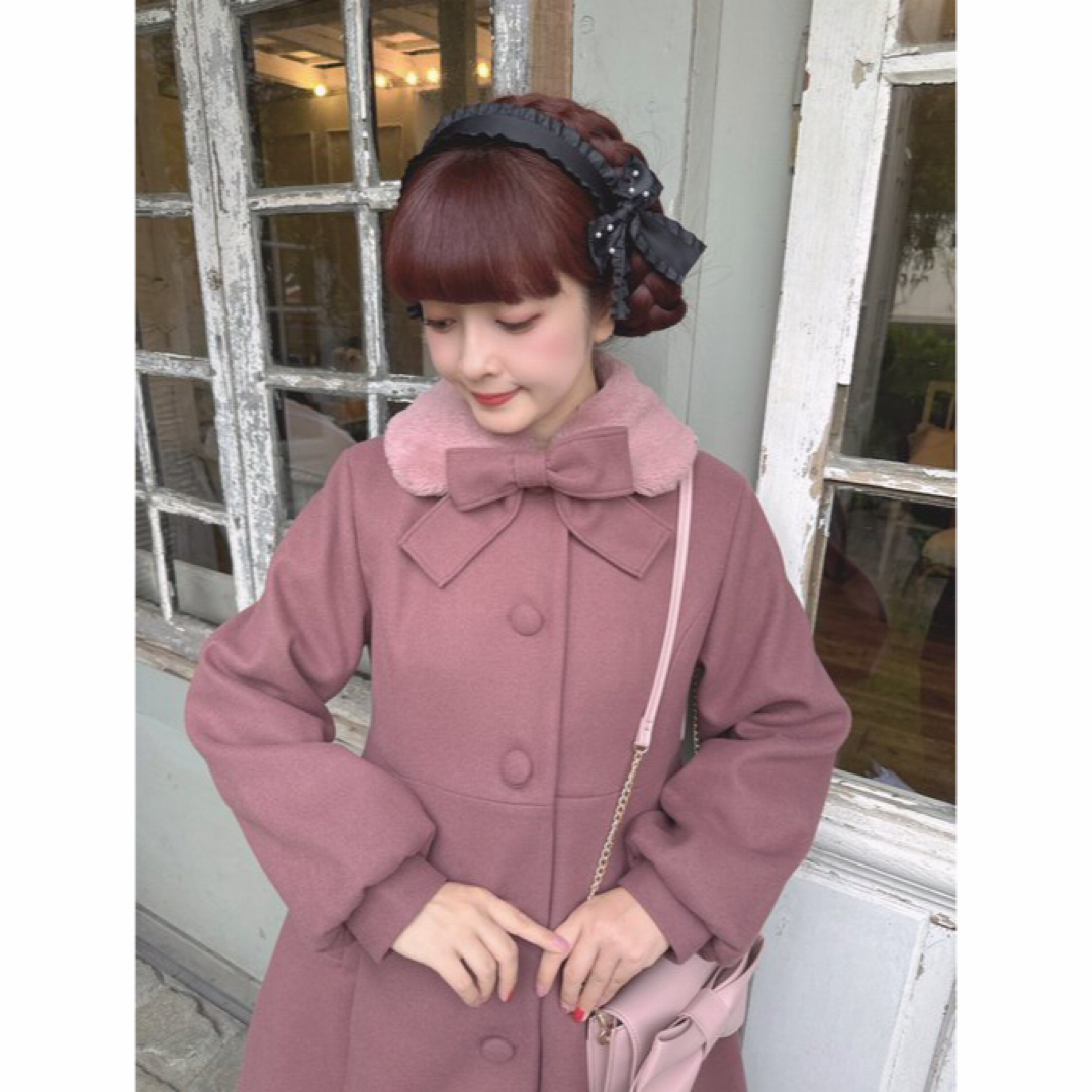 しまむら - 新品 青木美沙子 リボン付きファー襟ロングコート しまむら