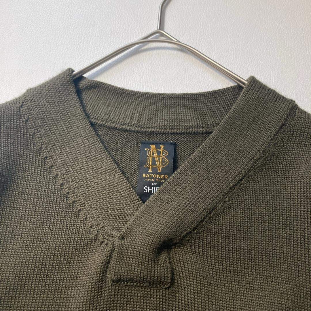 美品】バトナー× SHIPS 別注 ウール100% カーキ ニット 2 L相当