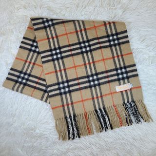 BURBERRY - バーバリー カシミヤ 白 アイボリー マフラー 無地 刺繍 の