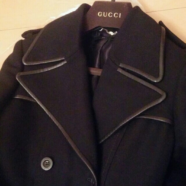 GUCCI - GUCCI グッチ 黒 貴重 牛革パイピング ロング コート ハイ