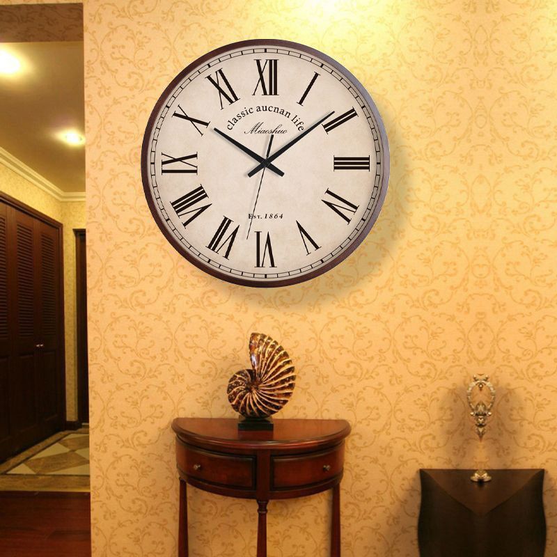 時計 静音時計 クロック 壁掛け時計 レトロ 木目調 シンプル 欧米風 25