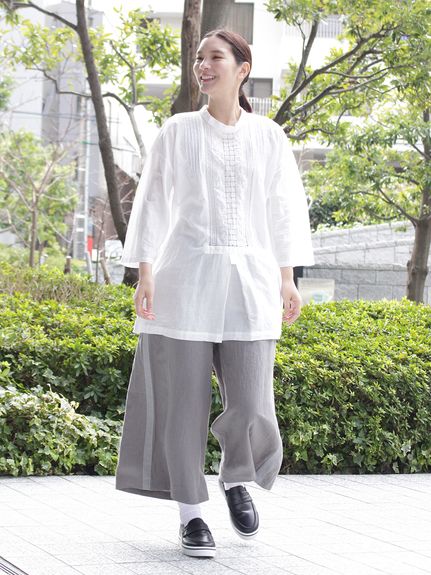 Vert コットンラミーローンハンド刺繍スタンドカラーチュニック