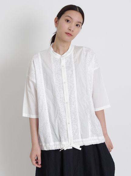 Vertフラワーペイズリーレーススタンドカラーブラウス（シャツ）｜KEI