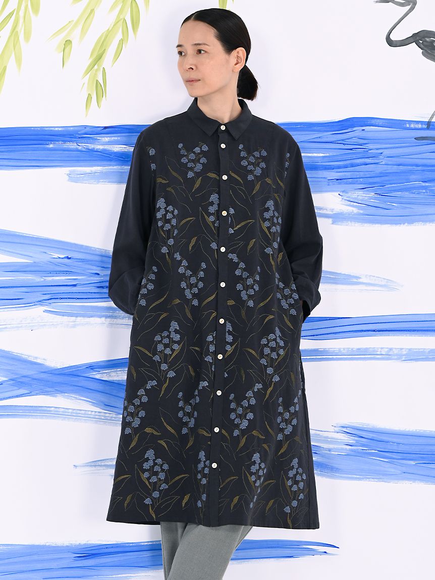 Vert リヨセルコットングログランすずらん刺繍ワンピース(前開き