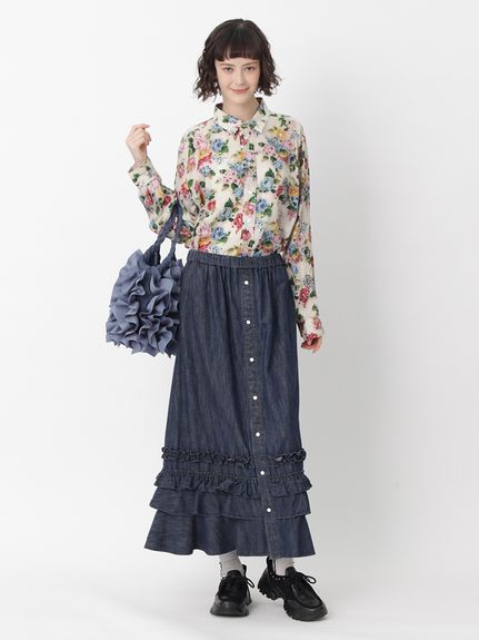 ライトオンスデニム フレアギャザーフリルスカート（フレアスカート