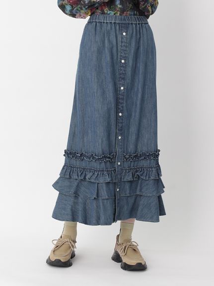 ライトオンスデニム フレアギャザーフリルスカート（フレアスカート