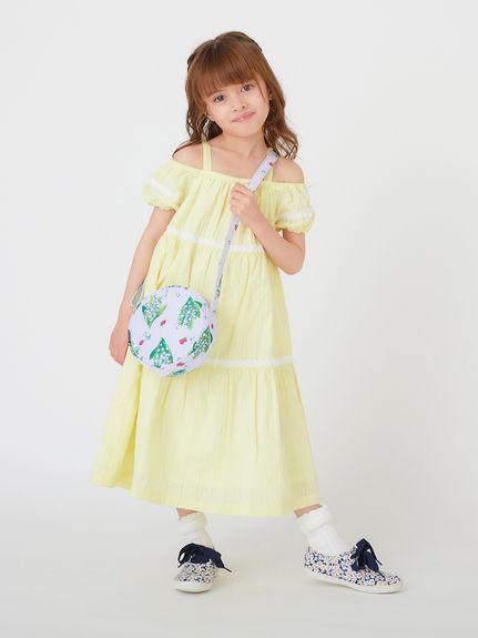 ストライプドビー オフショルダーティアードワンピース（マキシ