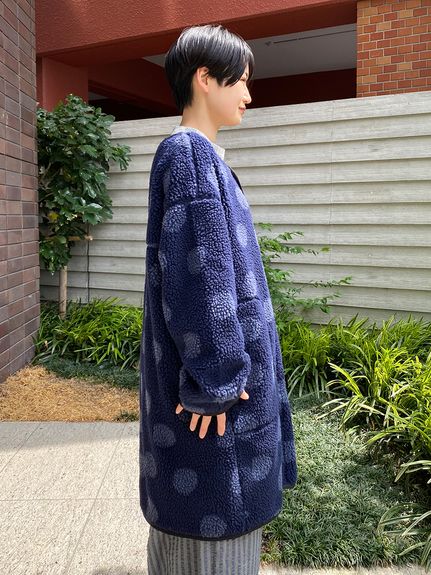 大きいサイズ][15号 19号 ]ドットジャカードボアノーカラーコート(裏地